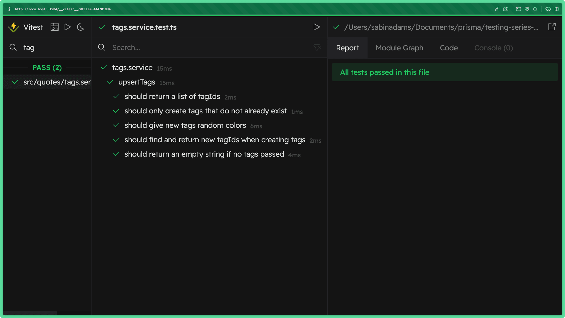 Successful suite of tests